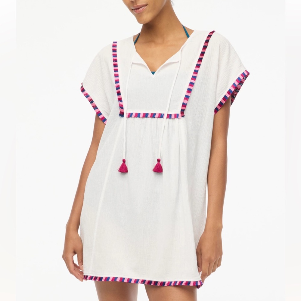 J. Crew Factory Fringe Beach Tunic Swim Cover-Up Women’s Small White Cotton